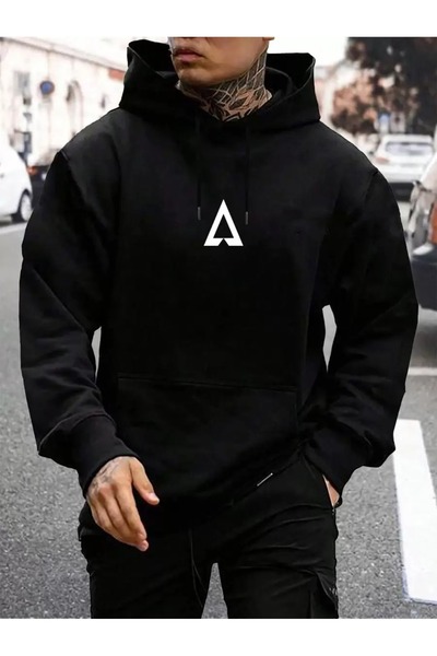 OVER HEAD Hanorac pentru bărbați Minimal Triangle cu imprimeu cu 3 fire