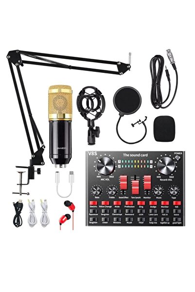 Generic BM-800 Condenser Microphone Bundle with V8s Live Sound Card (Black)