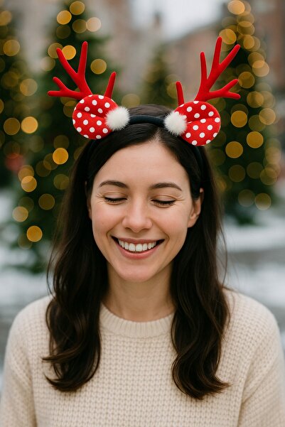 TOYFEST New Year's Deer Antler Puff Feather Red Polka Dot Hair Band Adult Women's Party Crown Accessory