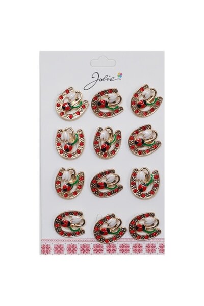 Danex Set de 12 broșe Mărțișor de primăvară - Potcoavă cu pietre, Buburuză și Floare