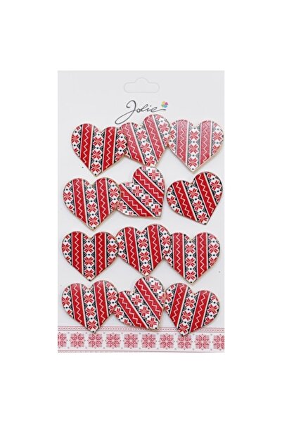 Danex Set of 12 Martisor Brooches Spring Red Heart with Traditional Motif