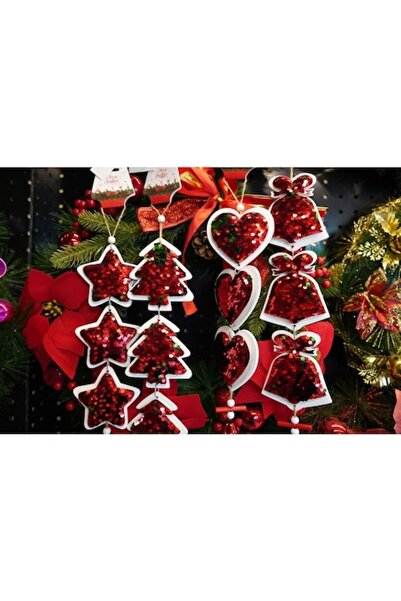 Danex Set de trei ornamente pentru bradul de Crăciun, Danex, lemn, roșu, 36x9...