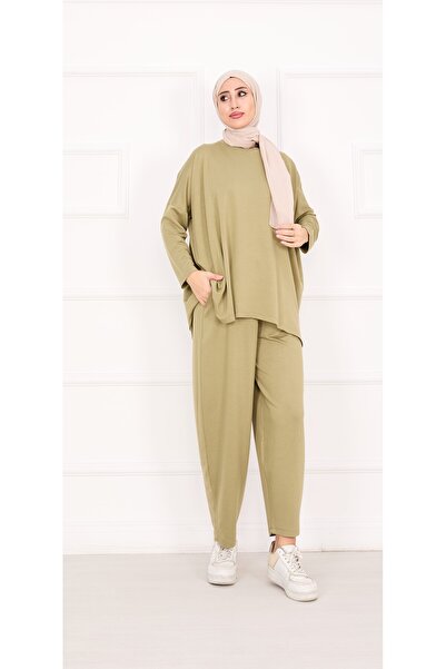 Esre Store 21055 - قصة مريحة طقم بنطلون شالوار كاكي