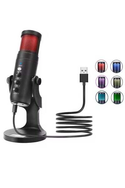 Jmary MC-PW9 كابل USB ميكروفون أداة تسجيل الصوت ضوء RGB