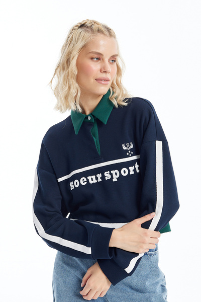 Modamorfo Women's Embroidery Detailed Paneled Sweatshirt - 31584Swt