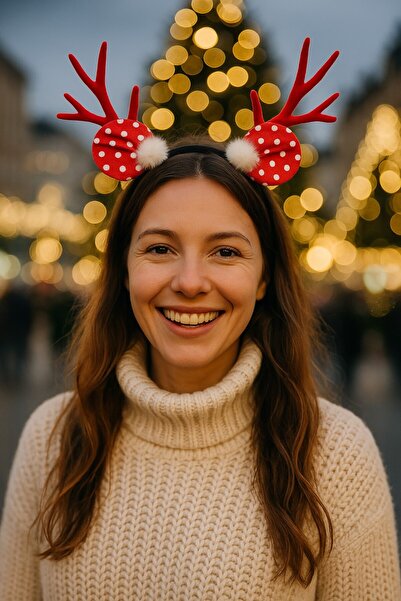 TOYFEST New Year's Deer Antler Puff Feather Red Polka Dot Hair Band Adult Women's Party Crown Accessory