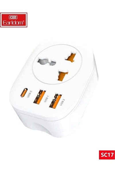 Earldom مقبس طاقة SC17 4 في 1 مزود بمنفذ USB ومقبس عالمي، حماية من زيادة التيار الكهربائي بقوة 4000 وات