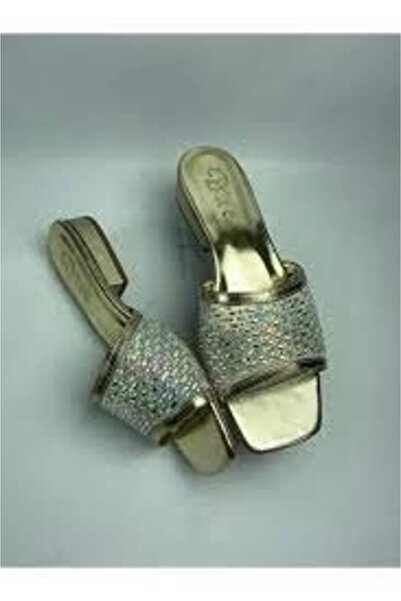 AyakabıMod Ortu gold skin embroidered slippers