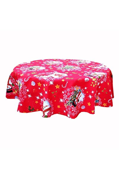 Mcf Snowman Round Cotton Tablecloth for 4 People 150x150 cm
