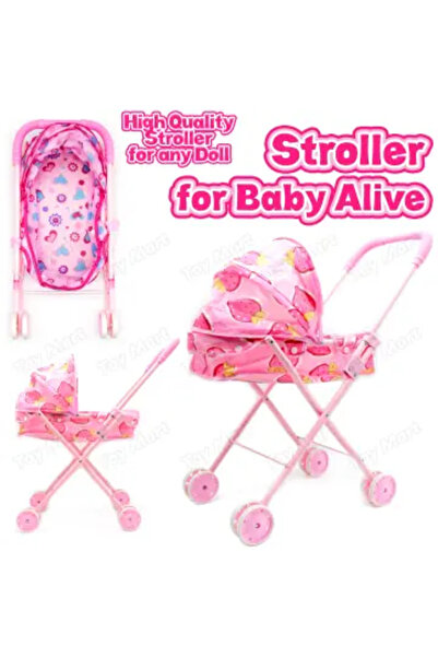 Royal Baby Pram with Metal Bars for Dolls, Foldable with Double Wheels, Indoor or Outdoor Pink