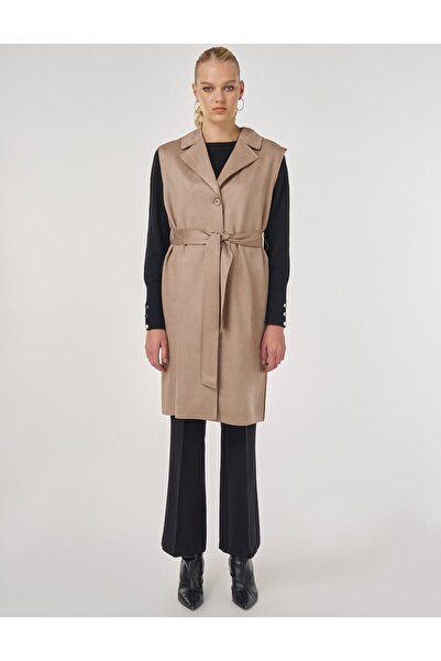 Kayra Suede Vest with Stitching Detail Bitter Brown