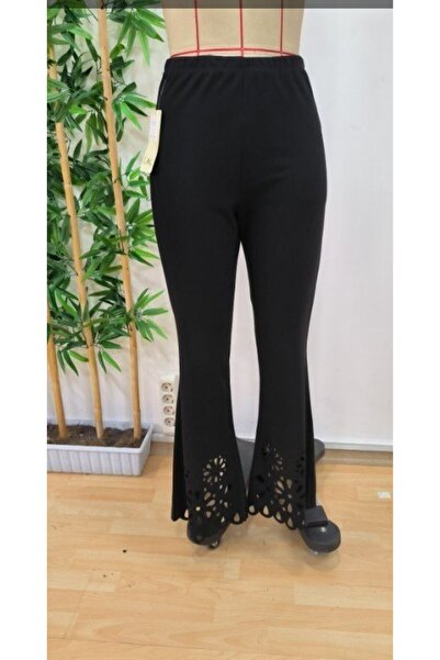 JANES Women's High Waist Expanding to the Leg Laser Flower Cut Detailed Imported Crepe Trousers
