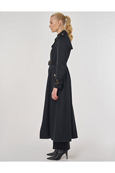 Kayra Windbreaker Detailed Trench Coat Black