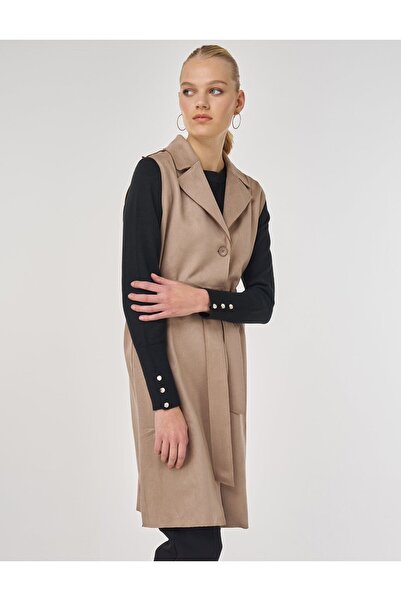 Kayra Suede Vest with Stitching Detail Bitter Brown