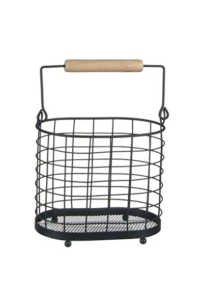 AVA Cutlery drainer, metallic, wooden handle, black, 18x11.5x15.5cm