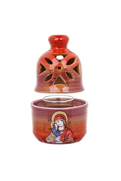 AVA Ceramic candle "Saint Mary with Child", Red, Ø10x15cm - Religious decor