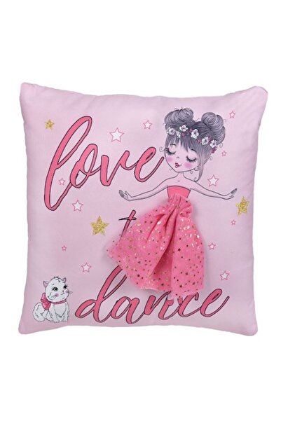AVA Pernă decorativă roz, Balerina „Iubesc să dansez”, 3D, 35x35cm