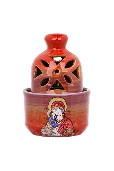 AVA Ceramic candle "Saint Mary with Child", Red, Ø10x15cm - Religious decor