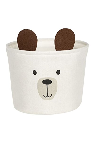 AVA Ecru Textile Storage Basket with 3D Teddy Bear, Ø25x20cm