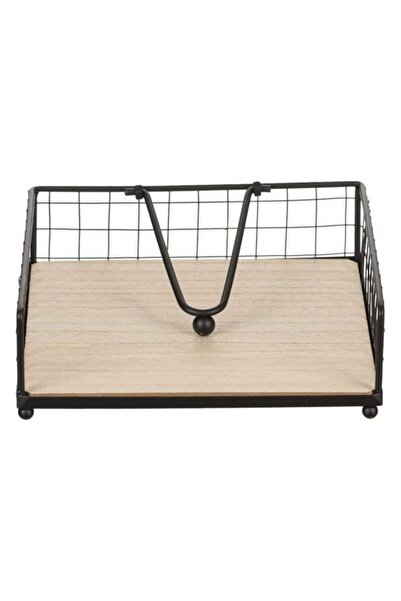 AVA Napkin Holder with Clip and Wooden Base, Metal, Square, Black – 17x17x5 cm