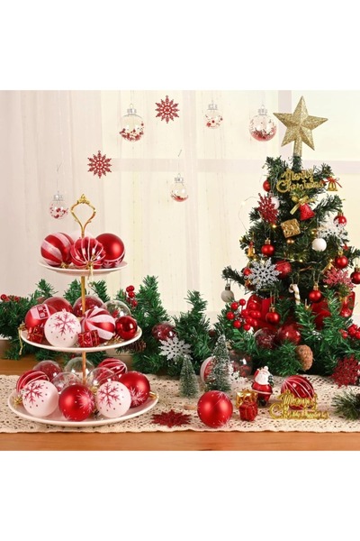 OEM Christmas decorations, Christmas tree ornaments, red and white series, 44pcs, Christmas balls