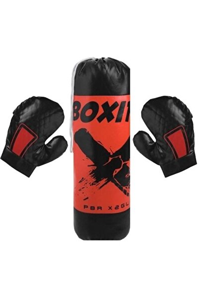 AVA Kids Boxing Bag with Gloves, 14x45 cm, Red-Black