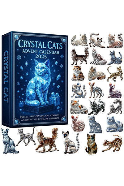 NO BRAND زينة شجرة عيد الميلاد المصنوعة من الأكريليك - تقويم عيد الميلاد 2025 من CrystalCats - صندوق أعمى - 26*18*3 سم