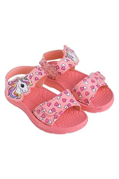 AVA - Girls' sandals, pink/fuchsia with unicorn and heart pattern, size 21