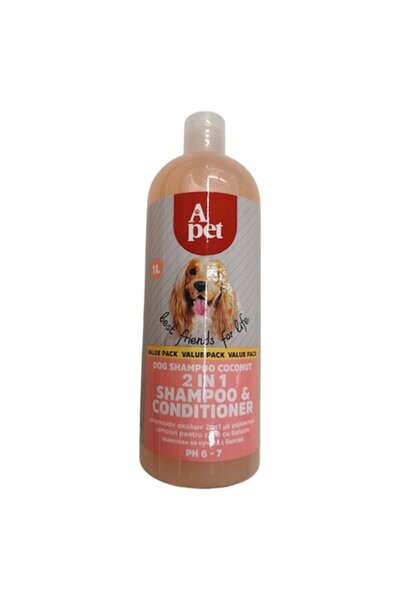 AVA Șampon 2 în 1 pentru câini cu balsam, parfum de cocos, pentru blană desch...