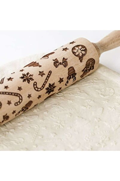 OEM Wooden Rolling Pin with Printed Christmas Patterns, 5x20 cm