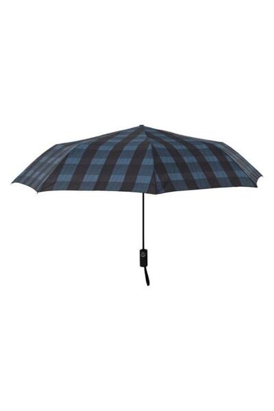 AVA Automatic Foldable Rain Umbrella, Metal & Polyester, Black with Blue Checkered, 32.5 cm