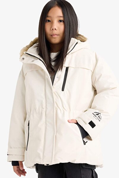 DeFacto Girl's Detachable Faux Fur Collar Hooded Fleece Lined Zipper Puffer Coat F4480A825Wn