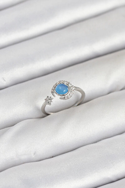 HarmonyAura Brass Silver Color Zircon Stone Moon Star Women's Ring