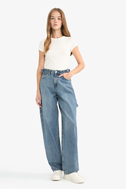 DeFacto Carpenter Fit High Waist Straight Leg Long Jean Pants F5181Ax25Cw