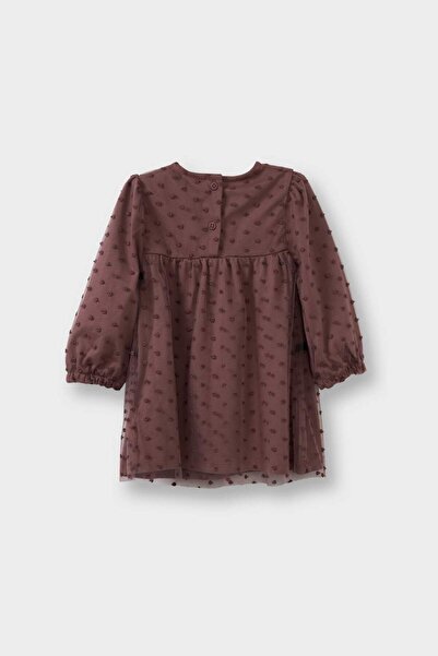 DeFacto Baby Girl Polka Dot Bow Detail Long Sleeve Tulle Dress G5732A525Wn