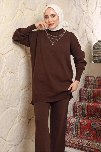 TRENDTESETTÜR Women's Brown Knit Tunic t 8058-1