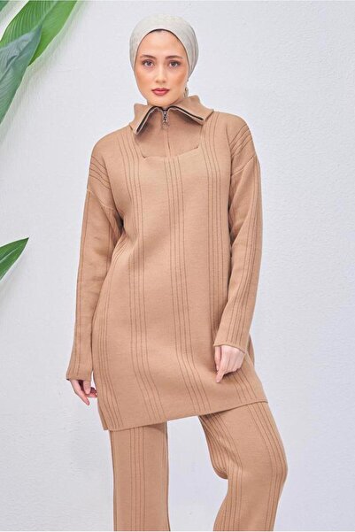 TRENDTESETTÜR Women's Brown (Camel) Knit Tunic t 7708-1