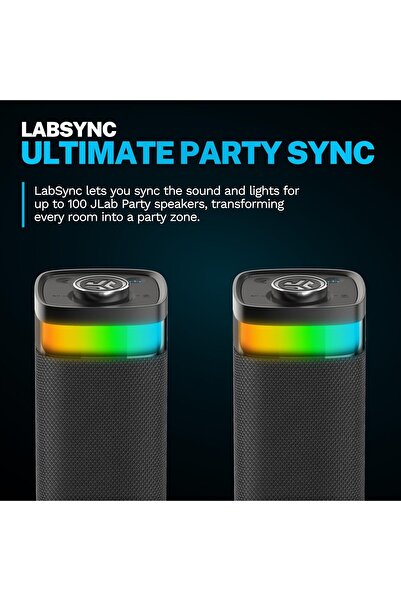 JLAB JBuds Party Portable Bluetooth Speaker, 30W, IPX6, 12h Playtime, RGB Lighting