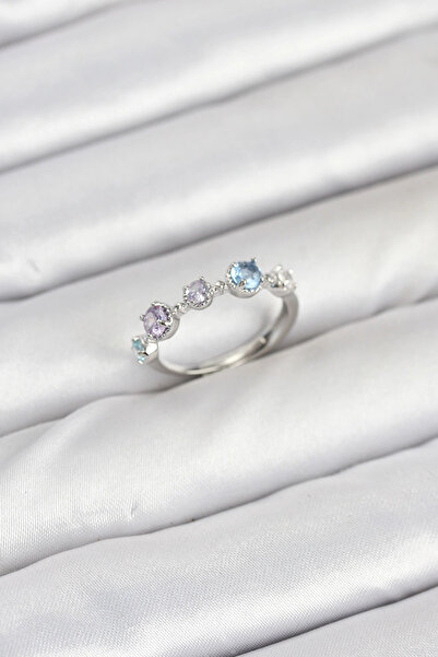 HarmonyAura Brass Silver Color Colorful Zircon Stone Women's Ring