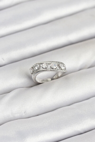 HarmonyAura Brass Silver Color Zircon Stone Women's Ring