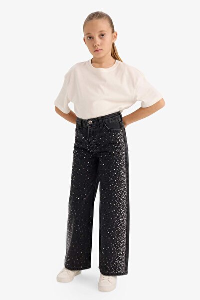 DeFacto Girl's New Year's Themed Straight-Leg Stoned Jean Pants G6494A825Wn