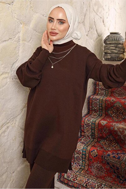 TRENDTESETTÜR Women's Brown Knit Tunic t 8058-1