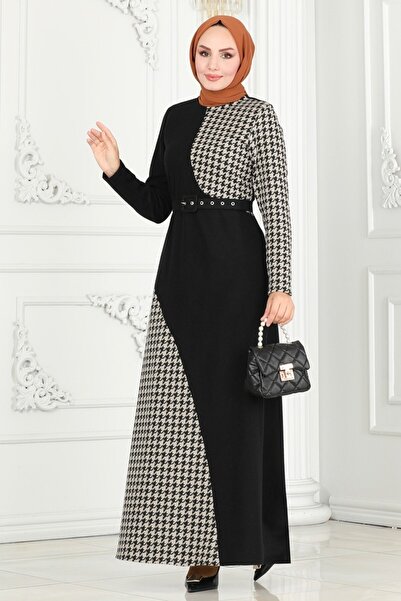 ModaMerve Kazayağı Desenli Tivit Elbise 3023KTR750-MS Vizyon