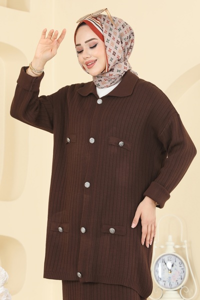 ModaMerve Düğme Detaylı Etekli Takım 2756AYD574-MS Kahve