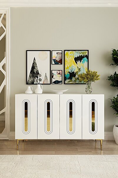 CENEYRA KA1206BG RANY120 KONSOL, KAHVE KÖŞESİ ve TV SEHPASI BEYAZ-GOLD 120cm