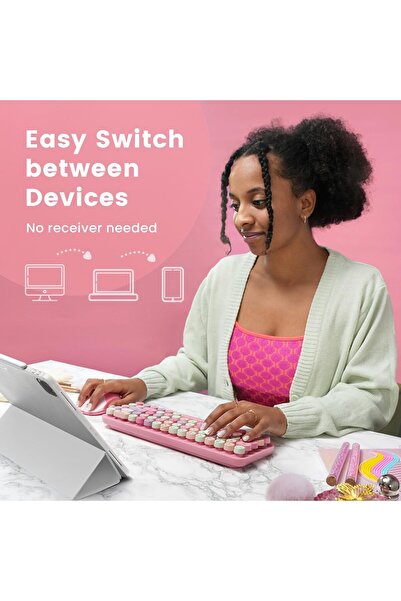 Perixx PERIDUO-802PK Mini Bluetooth Keyboard and Mouse Combo - Pastel Pink - US English