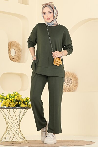 ModaMerve Nervür Detaylı Modal Takım 8010UZ662-MS Haki