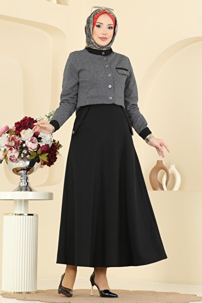 ModaMerve Aksesuar Cepli Etekli Takım PL9182-MS Antrasit&Siyah