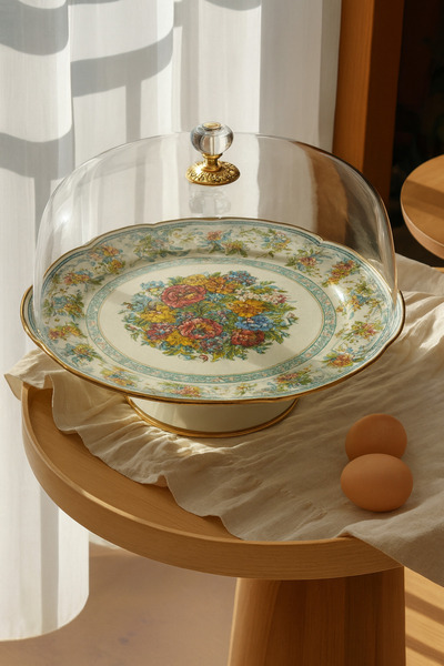 FODİS nostaji Emaye 30 Cm Ayaklı Kek Fanusu