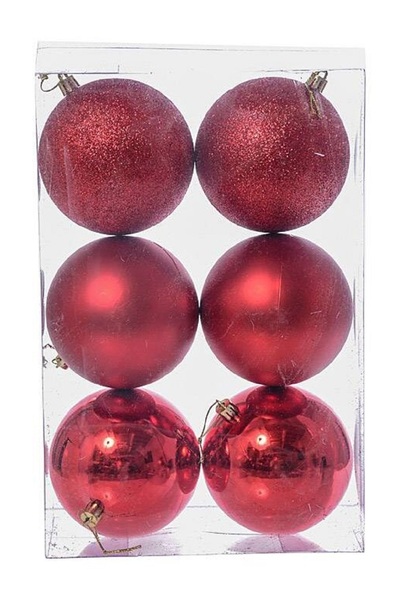 Christmas Magic Shiny Matt Glitter Balls Red 10cm 6Pcs